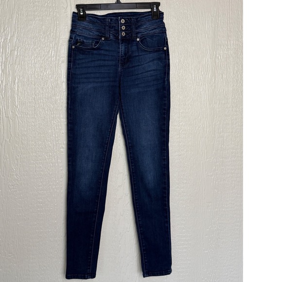 KanCan Denim - KanCan Womens High Rise Triple Button Skinny Jeans Dark Wash Denim Size 3/25